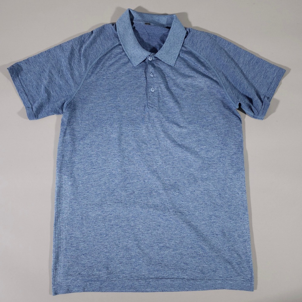 Lululemon Metal Vent Tech Polo Mens Medium Blue Space Dye Short Sleeve Shirt